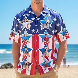 Personalized Photo Hawaiian Shirt, Birthday Bachelor Party Gift, Summer Gift, Custom Dog Cat Face Holiday Tropical Pattern Shirt for Men