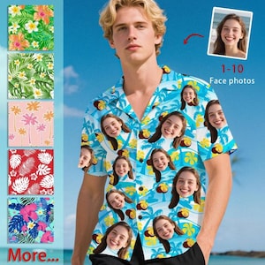 Personalized Hawaiian Shirts with Your Face, Custom Hawaiian Vibes for Summer Fun, Family Shirt, Funny Men&#39;s Vacation Shirt, Group Team Tee