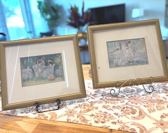 Pair of Framed Richard Zolan Prints - Vintage Impressionist Garden Scenes - Gold Frame - Pastel Romantic Wall Art