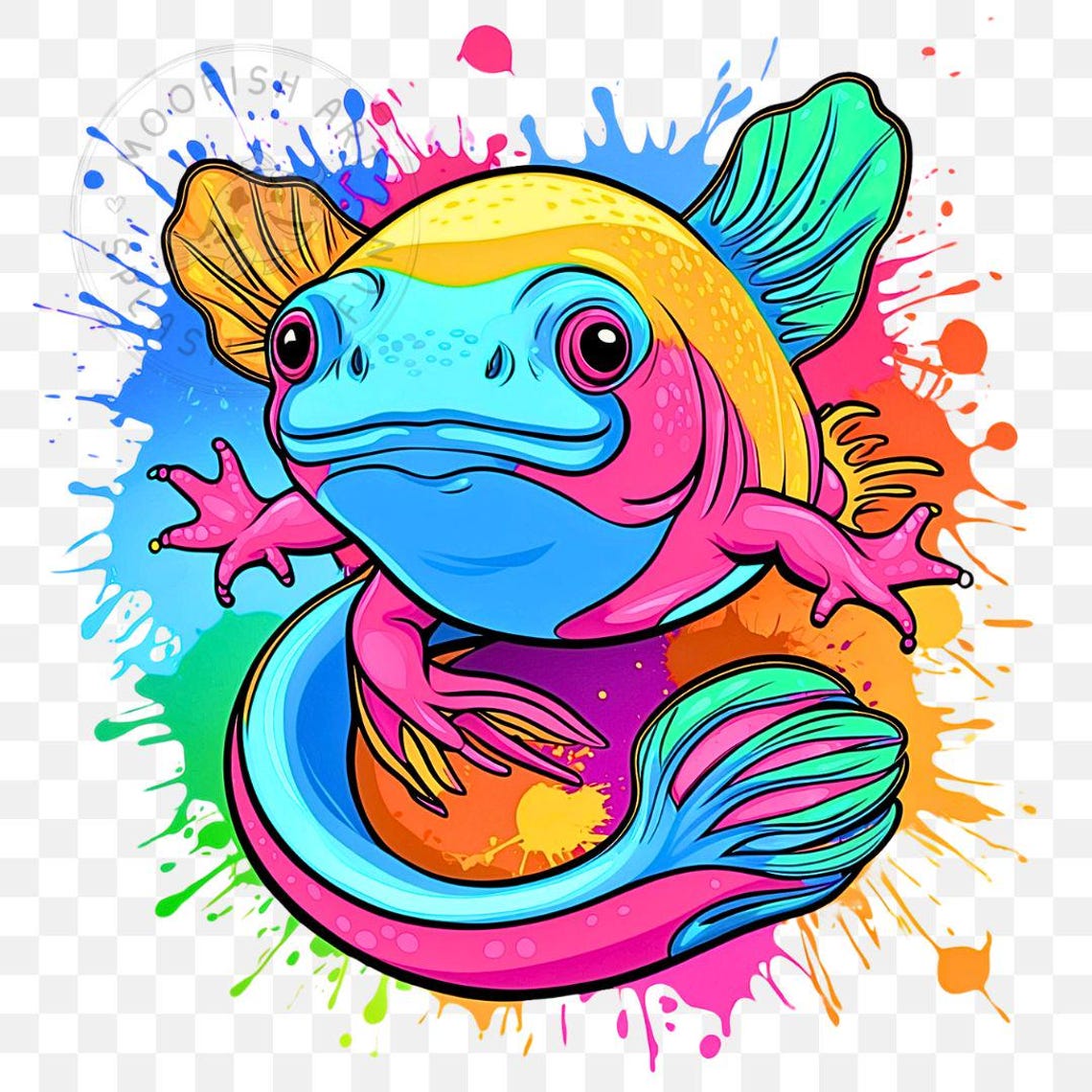 Neon Splash Art Axolotl Illustration | High-resolution PNG for ...