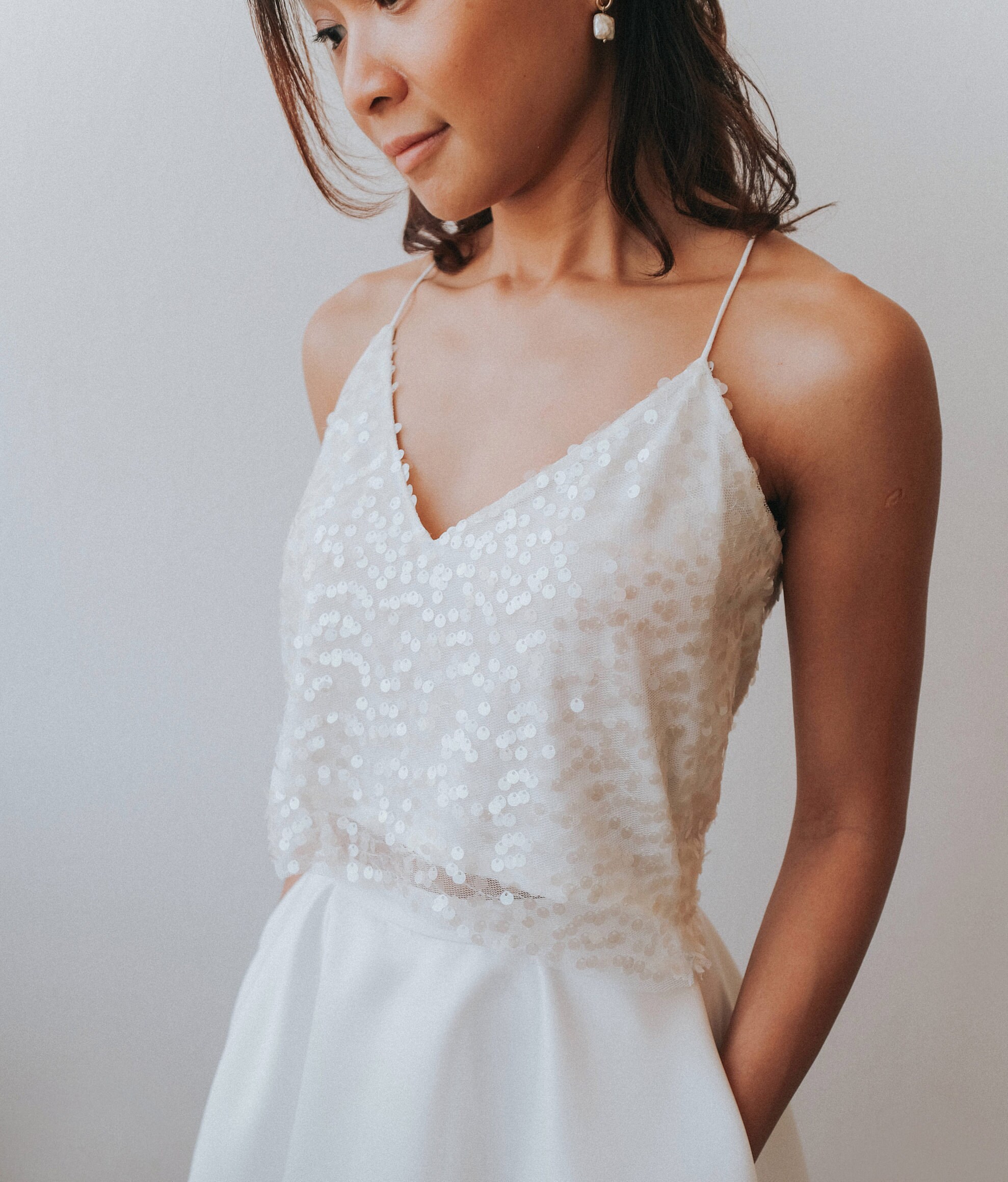 Sequin V neck bridal crop topBoho wedding Top Simple Wedding | Etsy