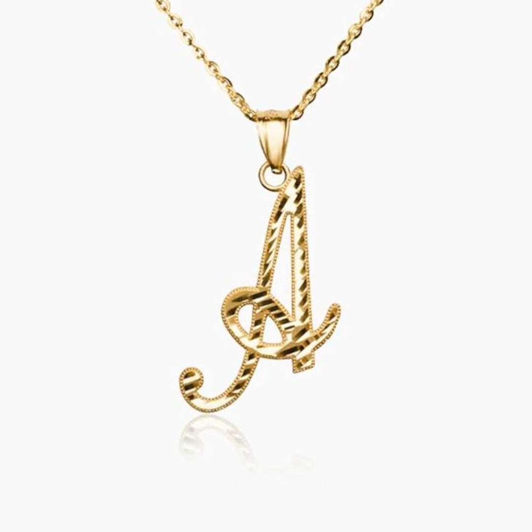14K Gold Initial Pendant - Cursive, Diamond Cut - Etsy
