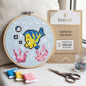 Flounder Cross Stitch Pattern PDF, Pattern Keeper Compatible, Little Mermaid Disney Cross Stitch, DMC Color Chart, Small Cute Fish 40x45
