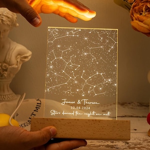 Mapa personalizado por fecha, lámpara LED con mapa de constelaciones, mapa estelar personalizado con soporte, regalo para novios, regalos de cumpleaños para bebés, regalos para recién nacidos.