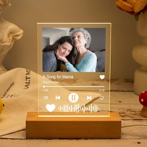 Luce notturna con foto musicale personalizzata, targa in acrilico con canzone musicale personalizzata, regalo per la festa della mamma, regalo di compleanno per mamma e nonna, lampada regalo per amanti della musica