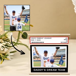 Baseball Dad Acrylfotoblock, personalisiertes Vatertagsgeschenk für Papa, kundenspezifisches Familienfoto-Sammelkartenart-Acrylplakette, Papa Sportgeschenk
