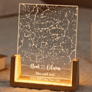 Personalised Map By Date,Constellation Chart Lamp,Custom Star Map With Light,Night Sky By Date,Valentine&#39;s Day Gift,Anniversary Gift For Her