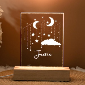Custom Moon And Star Night Light,Personalised Gifts For Kids,Baby Gift With Name,Nursery Decor,Birthday Gifts,Bedroom Lamp,Newborn Gifts