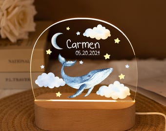 Personalised Cute Whale Night Light,Children's Lamp With Name,Baby Christening Gift,Sea Animals Baby Night Lamp,Toddler Gifts,Nursery Decor