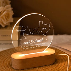 Veilleuse personnalisée à deux cartes,Cadeau pour relation interurbaine,Cadeau de départ,Cadeau pour couple,Cadeaux d'anniversaire,Cadeau pour meilleur ami,Lumière LED