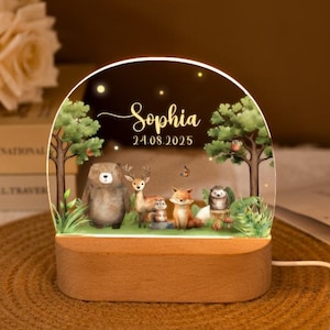 Baby Boy Night Light,Personalized Night Lamp Forest Animals,Baby Gift Birth,Children&#39;s Room Lamp,Kids Birthday Gift,Baptism Gift,Baby Gifts