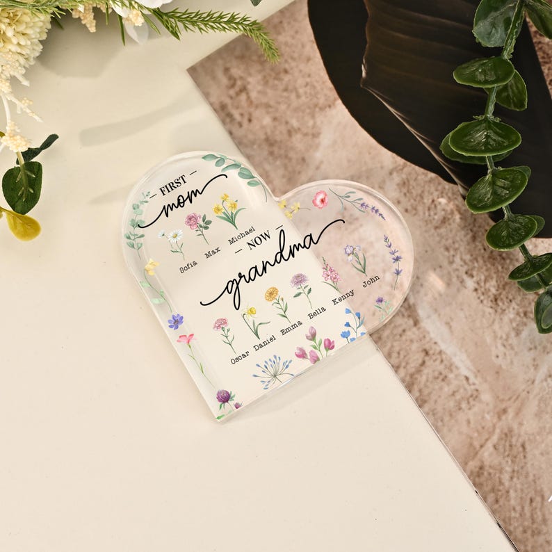 Personalised First Mom Now Grandma Heart Acrylic Plaque,mother's Day ...