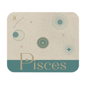 Alfombrilla de ratón para astrología de Piscis: diseño de carta astral celestial, color crema y verde azulado océano.