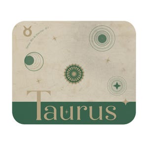 Alfombrilla de ratón para astrología Tauro - Diseño de carta astral celestial, color crema y verde bosque