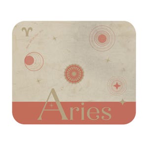 Alfombrilla de ratón para astrología de Aries: diseño de carta astral celestial, color crema y terracota.