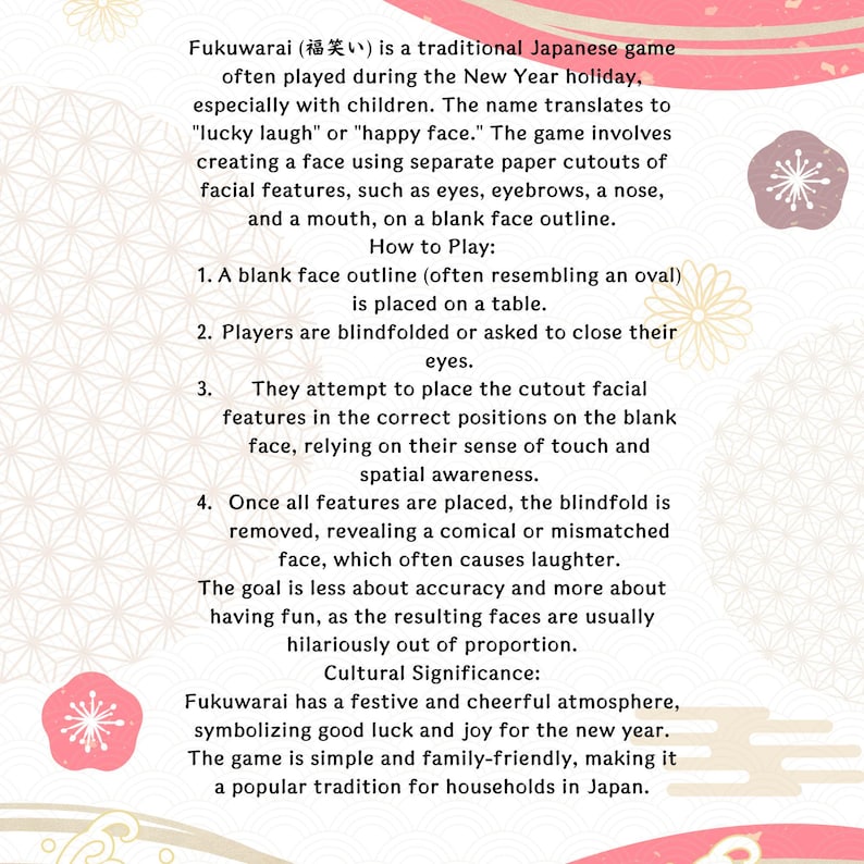 Traditional Japanese New Years Game Fukuwarai PDF Printable - Etsy