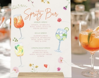 Spritz Bar Sign – Aperol, Hugo, Limoncello, Wedding Decor - Comes with wooden stand