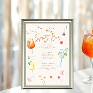 8x10" Spritz Bar Sign displayed at a bridal shower cocktail bar