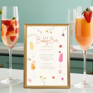 Mimosa und Bellini Bar Schild | Brunch Bubble Bar Schild Printable | Hochzeit Bar Zeichen | Mimosa Bar Schild | Cocktail-Karte auf Leinwand