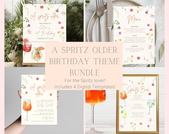 Fiesta de cumpleaños Aperol Spritz: plantillas editables de invitación y letrero (Canva)