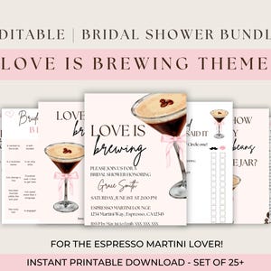 Espresso Martini Bridal Shower Bundle | Love is Brewing Cocktail Bar Signs | Bachelorette Party Drink Signs | Bridal Shower Decor