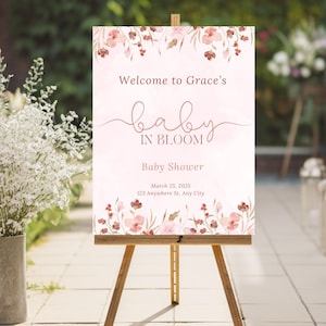 Floral Baby Shower Welcome Sign: Baby in Bloom Decor (Instant Download)