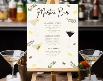 Letrero para bar de martinis: Menú de Martini Clásico, Espresso y Dirty Martini (Descarga digital y plantilla de Canva)