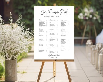 Moderne minimalistische Sitzplan Vorlage für die Hochzeit - Bearbeitbarer Canva Sitzplan für Gäste