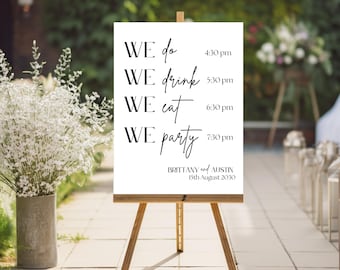 Letrero de bienvenida para boda "We Do We Drink", plantilla editable de Canva (descarga digital)