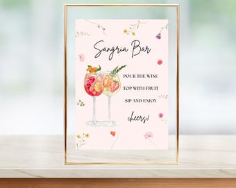 Watercolor Sangria Bar Sign: Editable Bridal Shower Decor (Digital Download)