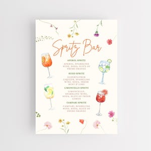Panneau Spritz Bar – Modèle Canva et fichiers JPG haute résolution, 5 x 7, 8 x 10, 11 x 14, 16 x 20 | Enseigne de bar à imprimer pour mariage ou fête