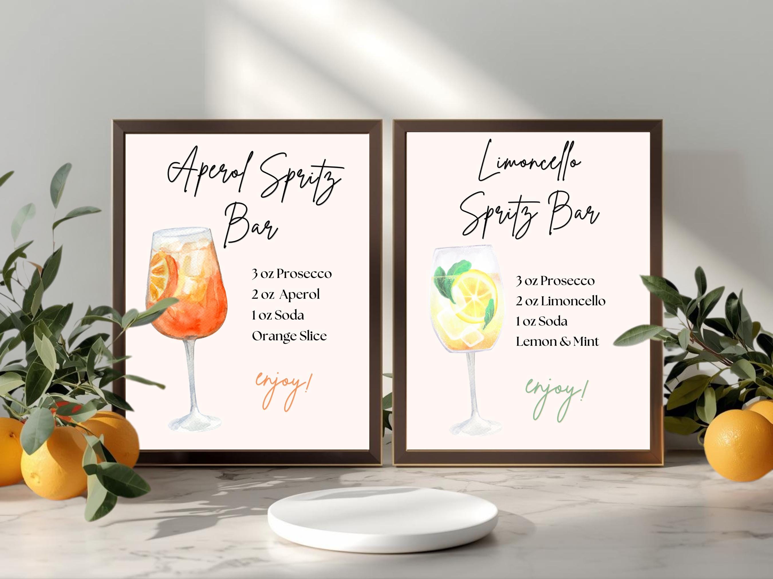 Spritz Recipe Signs, Italian Cocktail Recipe Prints, Aperol, Hugo ...
