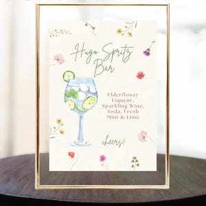 Hugo Spritz Bar Zeichen druckbar, italienischer Garten Cocktail Zeichen, Aquarell Hugo Trinkrezept, Brautparty, Hochzeit Bar Zeichen, Canva Vorlage