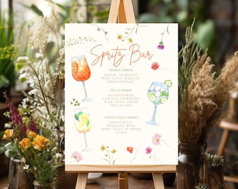 Placa de Bar Spritz | Placa de Aperol Spritz | Limoncello Hugo Spritz para Imprimir | Placa de Bar para Casamento | Modelo de Cardápio de Coquetéis do Canva