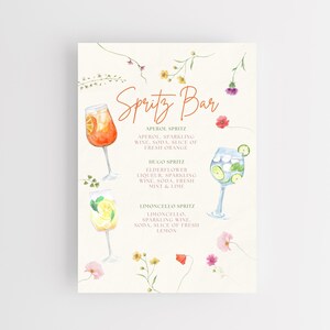 11x14" Spritz Bar Sign with Aperol, Hugo, and Limoncello ingredients listed
