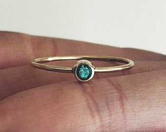 14k Gold Tiny Emerald Ring: May Birthstone Ring