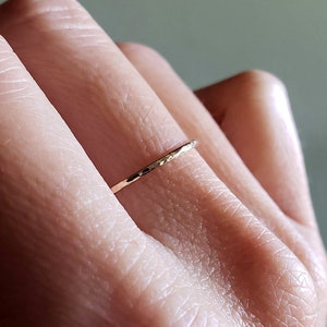 1mm Solid 14k Gold Stacking Ring in Choice of Finish. Hammered, Matte, Notched, or Smooth. Full Round Yellow Gold Halo Band, Midi Ring