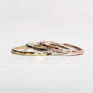 Tri-Color 14k Gold Stacking Rings Set: Yellow, White, Rose Gold Bands