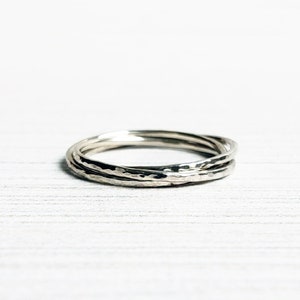 Solid 14k Gold Hammered Rolling Rings in White, Yellow, Rose, or Tricolor Gold.