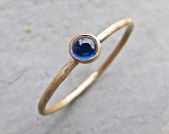14k Gold Sapphire Ring: September Birthstone, Hammered or Polished