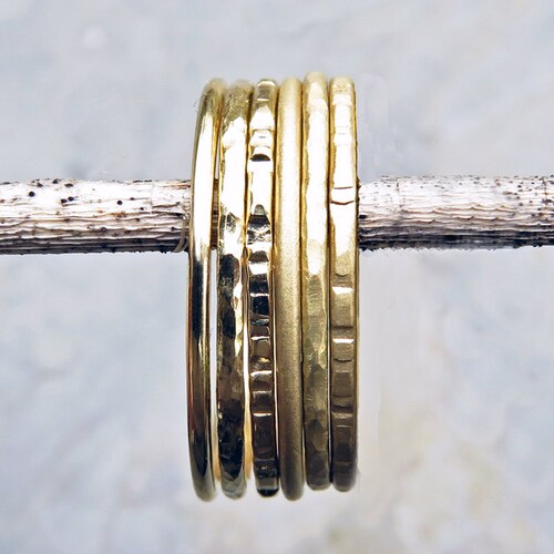 Thin 14k Rose Gold Wedding Band in Smooth Hammered or Matte Etsy