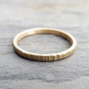 14k Gold Tree Bark Ring in Yellow, Rose, or White Gold. 2.5mm x 1.25mm.