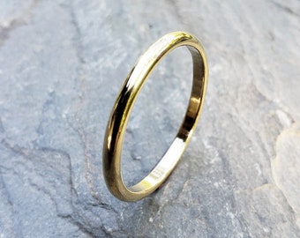 2mm x 1.5mm Solid 18k Gold Wedding Band: Classic Domed Yellow Gold Ring with Polished or Matte Finish