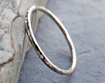 Minimalist 1.2mm Solid 14k White Gold Wedding Band: Hammered, Matte, or Smooth