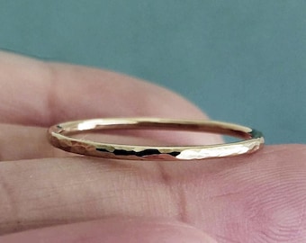 1.2mm Thin Solid 10k Gold Hammered Band