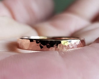 Waterfall Hammered Gold Ring - Wedding Band in Solid 14k Yellow or Rose Gold - Matte or High Polish Textured Finish, Choose 3mm, 4mm, or 5mm