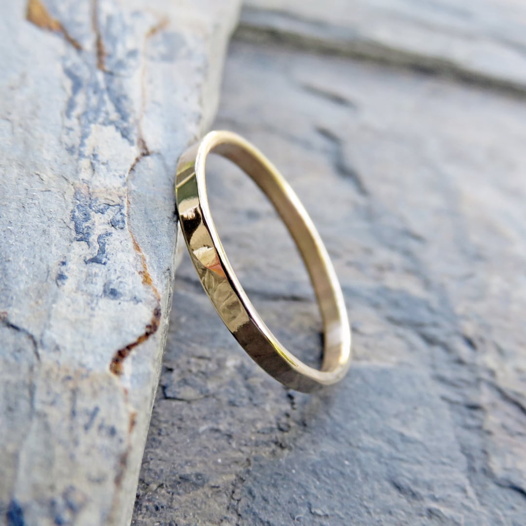 2mm Hammered Gold Wedding Band. Solid 14k Yellow or Rose Gold - Etsy