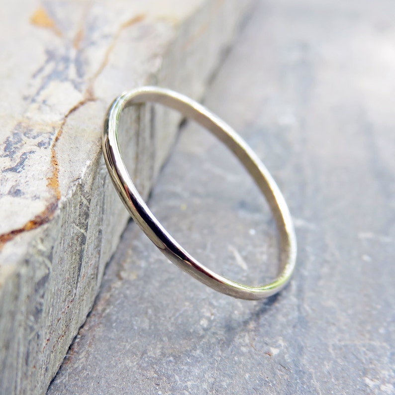 1.2mm Thin White Gold Wedding Band Promise Ring Solid 14k Etsy