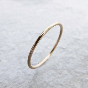 Tiny Solid 14k Gold Stacking Ring in Hammered, Matte, Notched, or Smooth Finish. 1mm Ring. High Polish