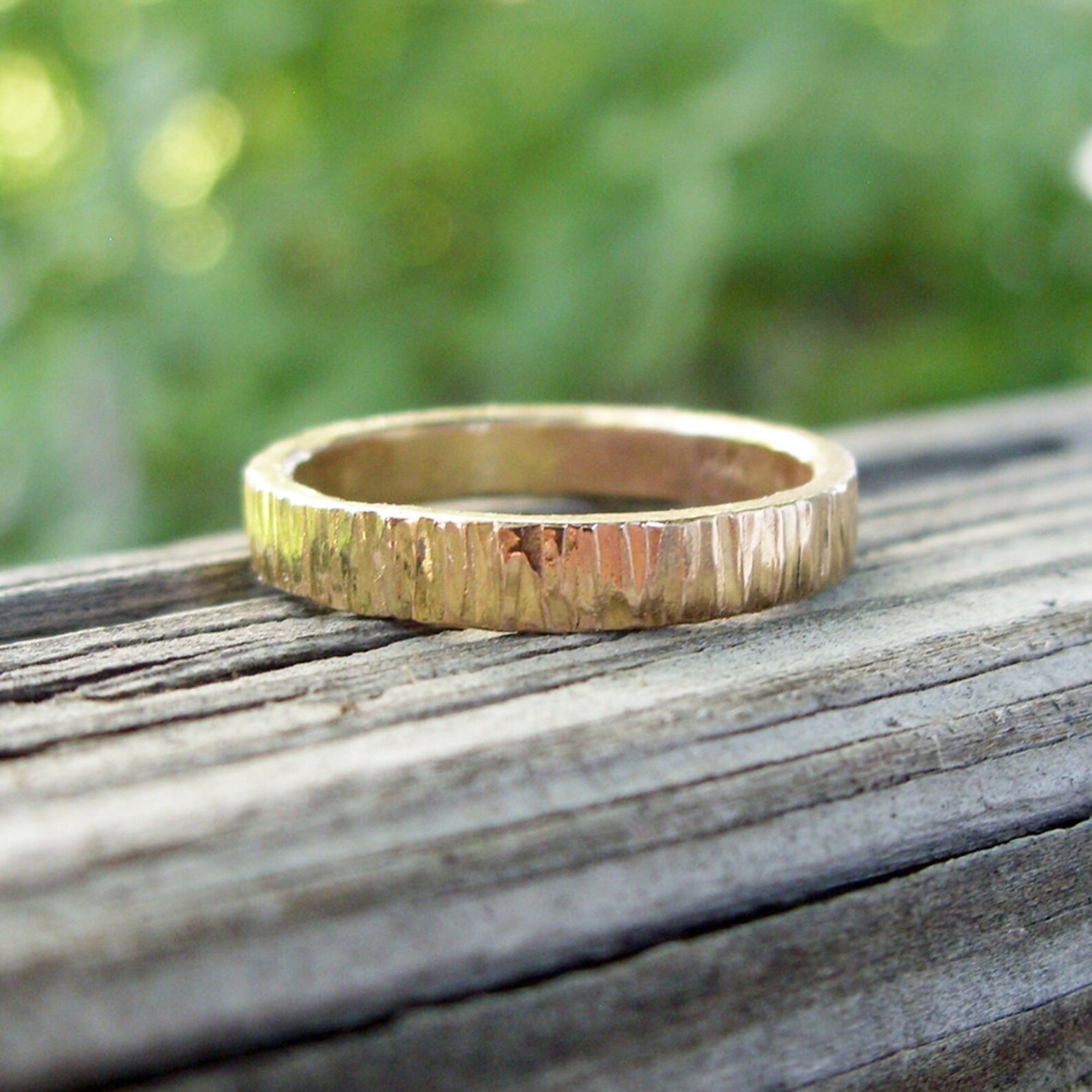 3mm Gold Wood Grain Wedding Band. Rustic Solid 14k Yellow or Etsy